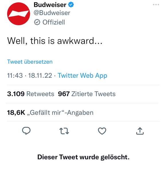 Der Tweet wurde nur kurze Zeit später gelöscht.