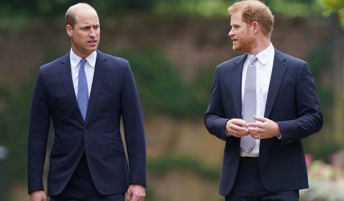 LONDON, ENGLAND - JULY 01: Prince William, Duke of Cambridge (left) and Prince Harry, Duke of Sussex arrive for the unveiling of a statue they commissioned of their mother Diana, Princess of Wales, in ...