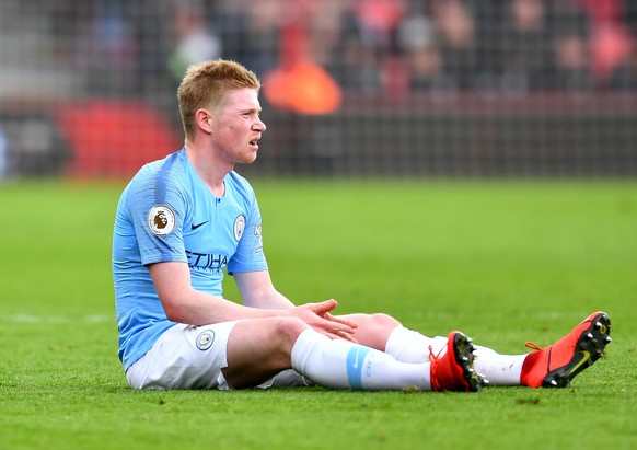 Soccer Football - Premier League - AFC Bournemouth v Manchester City - Vitality Stadium, Bournemouth, Britain - March 2, 2019 Manchester City's Kevin De Bruyne after sustaining an injury REUTERS/Dylan ...