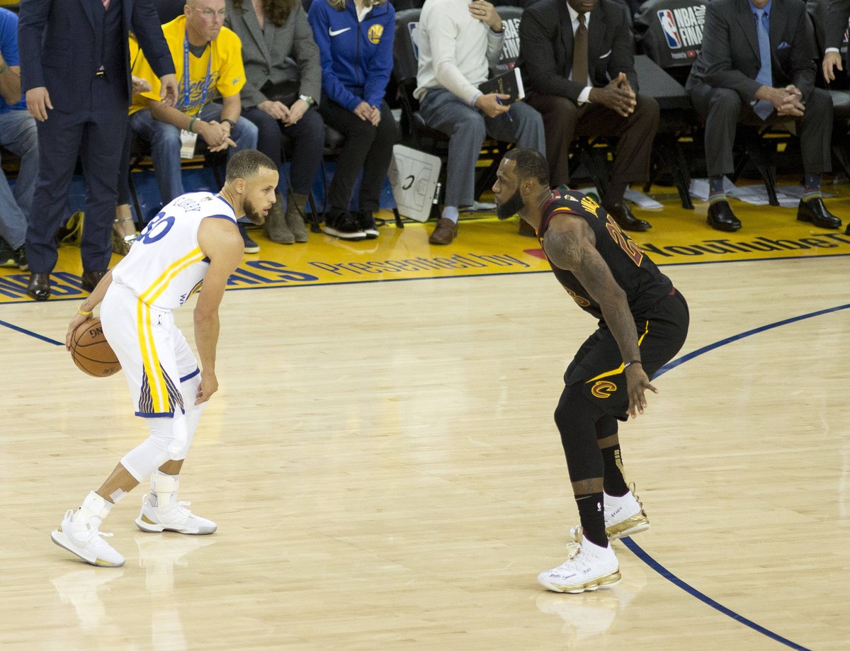 May 31, 2018 - Oakland, California, U.S - LeBron James 23 of the Cleveland Cavaliers defends against Stephen Curry 30 of the Golden State Warriors during their NBA Basketball Herren USA Championship G ...