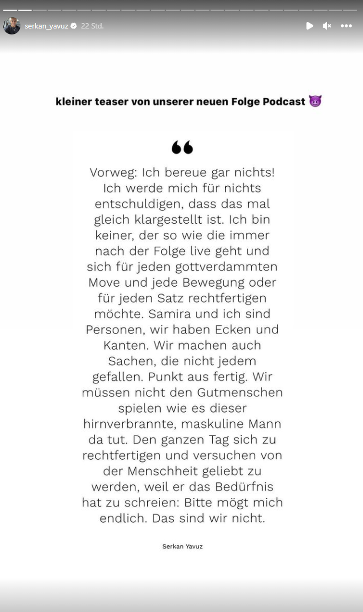 Serkan Yavuz sprach auf Instagram Klartext.